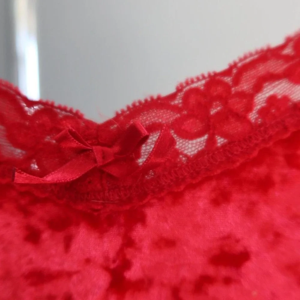 Red Velvet Spaghetti Strap Dress Casual Lace Cami Top Faded Glory - Picture 3 of 5